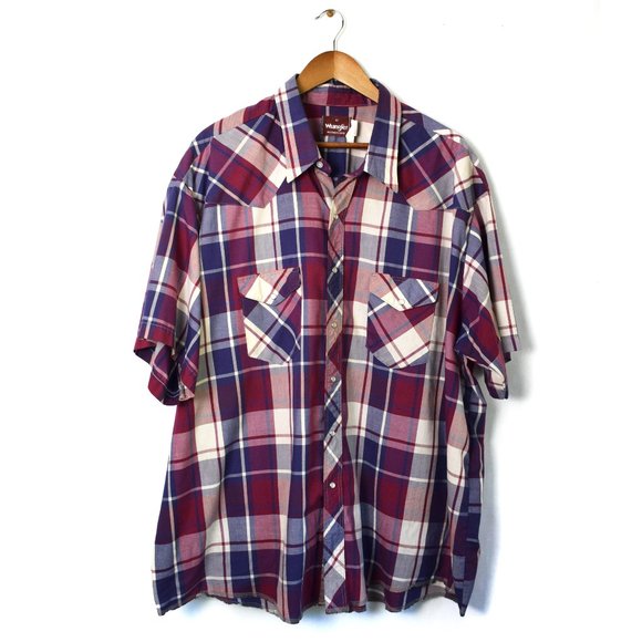 Vintage Other - Vintage Wrangler Western Plaid Pearl Snap Button Up Short Sleeve Shirt